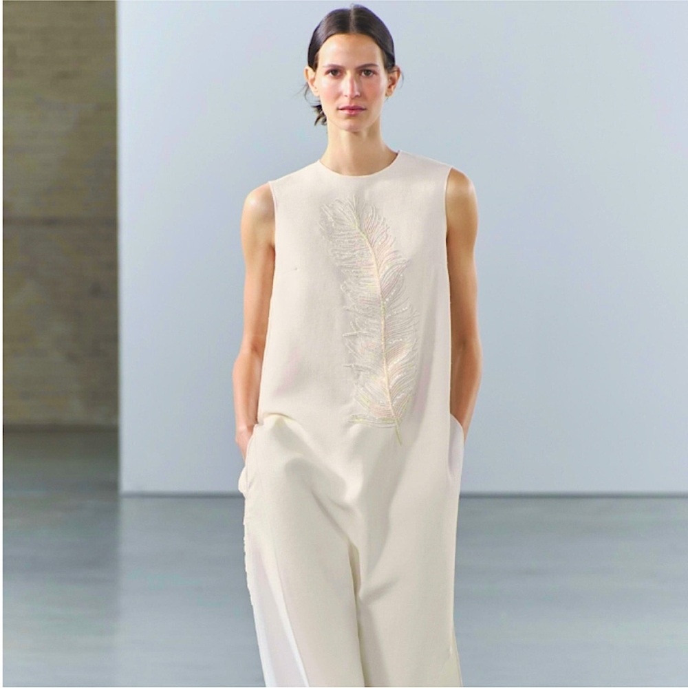Zara Elegant Cream embroidered maxi top